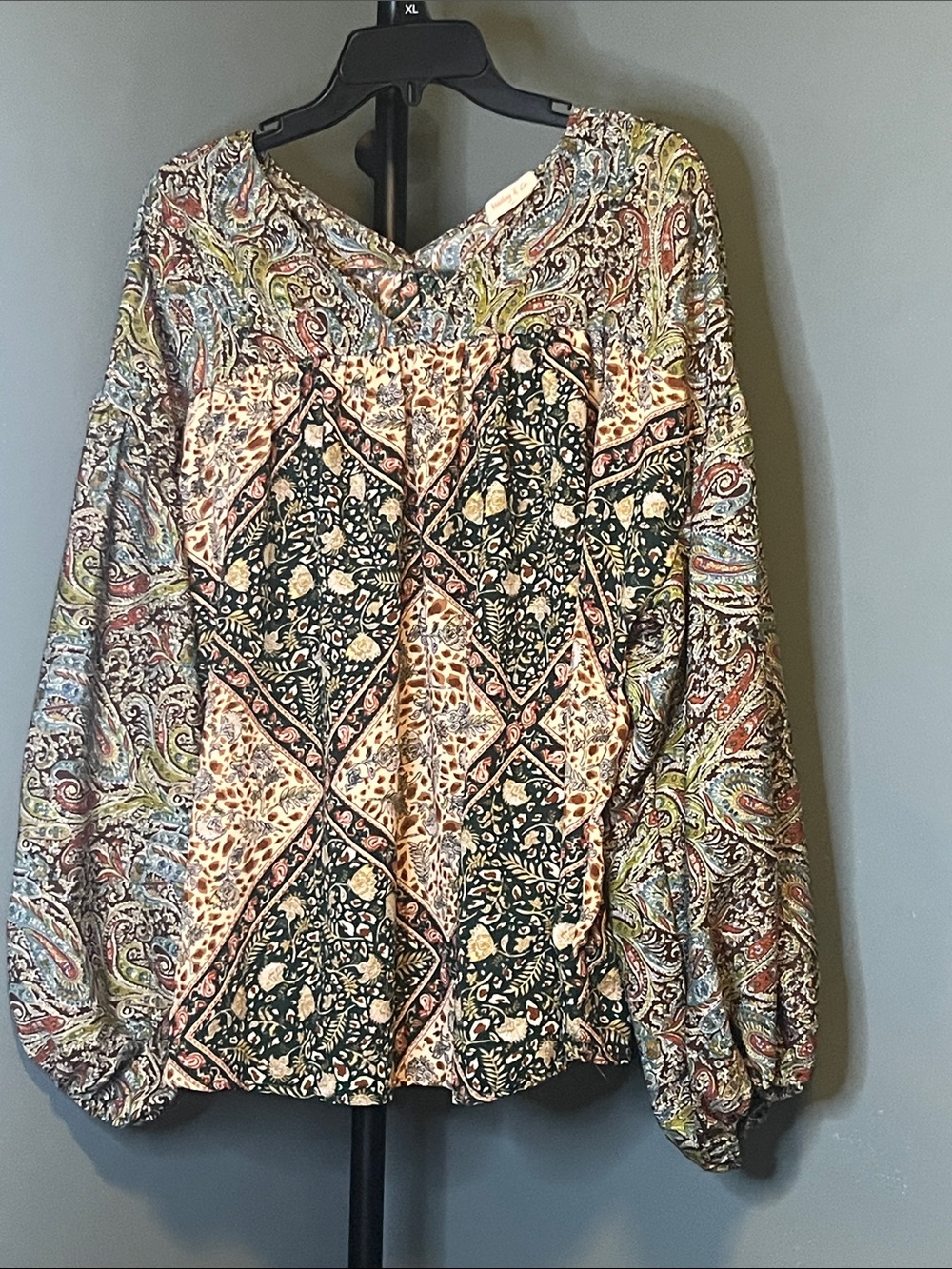 Patchwork Paisley Peasant Blouse in Multicolor